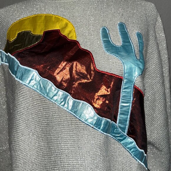 Vintage 80'S METALLIC AWARD DESIGN WESTERN APPAREL SILVER & LAME CACTUS DESIGN L - Picture 2 of 12